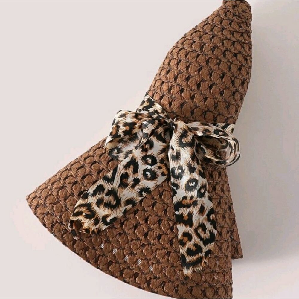 🌼Leopard Ribbon Decor Straw Hat - Picture 4 of 5